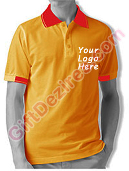 Designer Tangerine and Red Color Polo Logo T Shirt